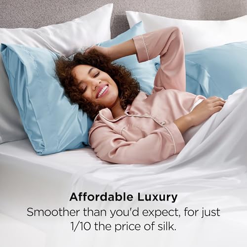 Image of Bedsure Satin Pillowcase 2 Pack Similar to Silk Pillow Cases Standard Size, Pillow Case for Sleeping Women with Envelope Closure, Gifts for Women Men, Aqua, 20x26 Inches, 2pcs