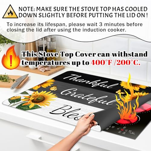 Image of Stove Top Cover for Electric Stove 28 inchx 20 inch, Sunflower Heat Resistant Glass Top Stove Cover Protector, Glass Cooktop Covers, Kitchen Flat Electric Stove Top Covers