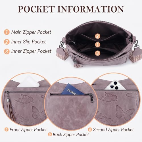 Image of BELTANA Crossbody Bags for Women Trendy Vegan Leather Hobo Purses Medium Butterfly Cross Body Purse with Wide Strap | Adjustable Strap