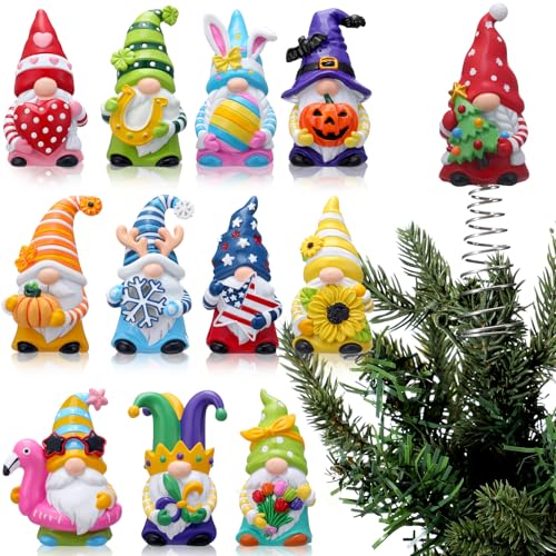 Gejoy 12 Pcs Interchangeable Gnome Mini Tree Topper Thanksgiving Fall