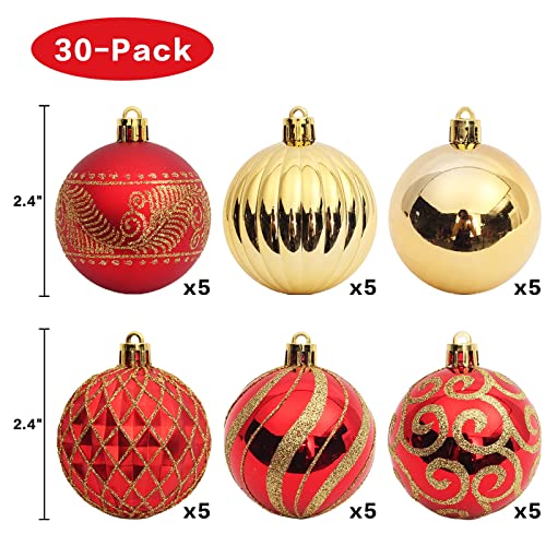 30 pcs Christmas Tree Balls, 2.36" Christmas Ornament Decorations Shatterproof Ornaments Gold and Red Color Painted Christmas Baubles Decorations for Party Wedding Christmas Decor