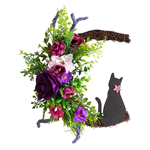 Couronne de lune avec chat pour porte d'entrée et déco murale