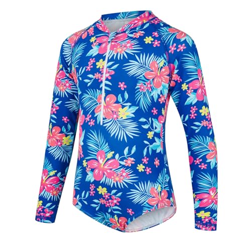 Image of JiAmy Girls Swimsuits - One Piece Bathing Suit, Long Sleeve Zipper UPF 50+, Quick Dry Beach Swimwear for Kid 4-12 Years