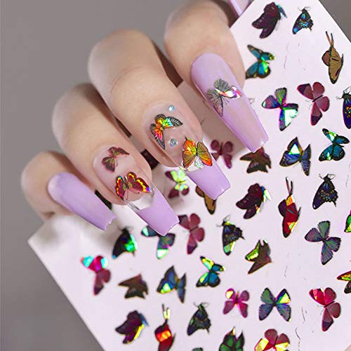EBANKU 12 Blätt Schmetterling Nagelabziehbilder, Laser Gold und Silber Farbe Schmetterling 3D Selbstklebend… – Bild 4