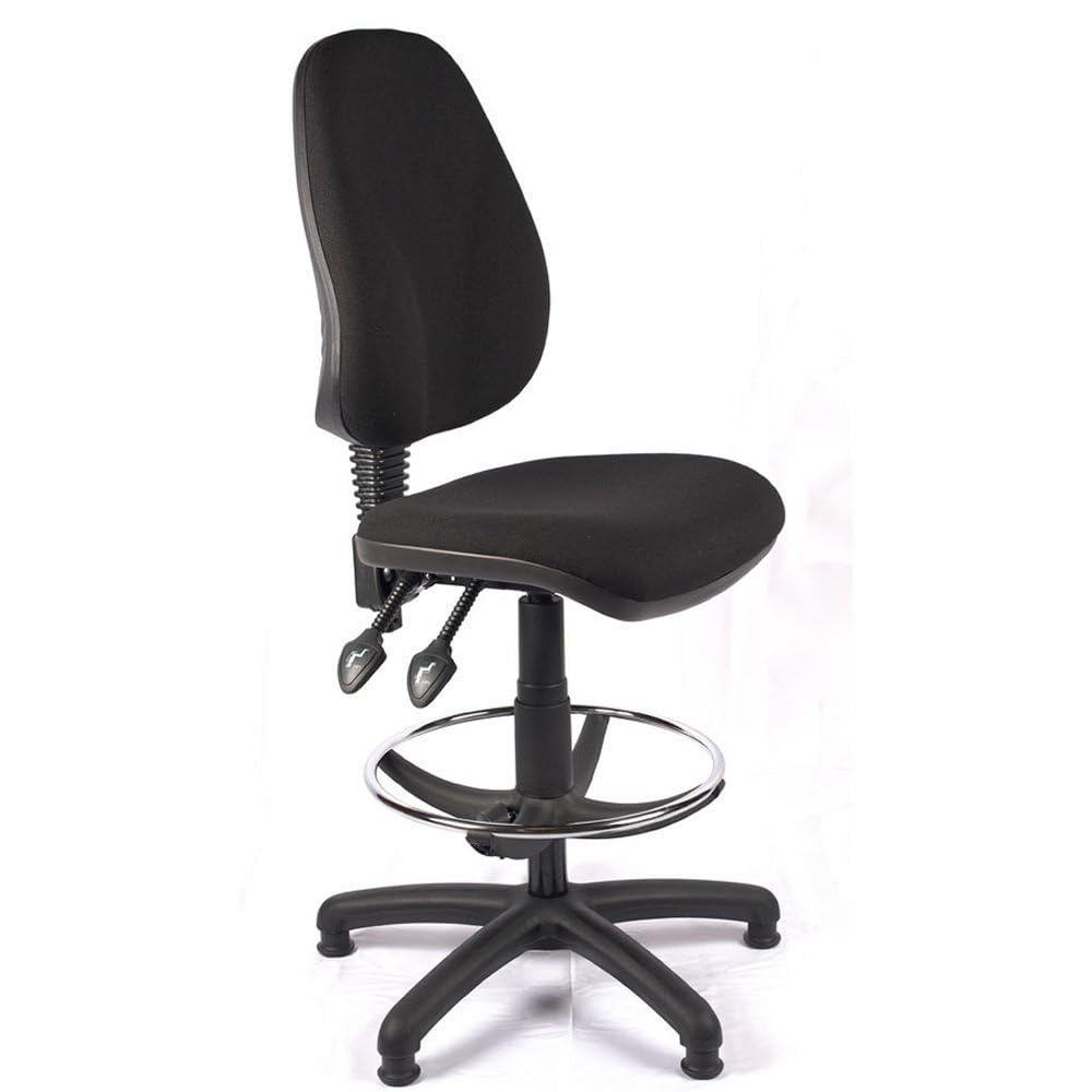 LAB SPACE Chilli - High Back Draughtsman Chair Available in Black, Blue or Charcoal Fabric. High Office Chair., Crib 5 (Black)
