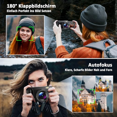 Digitalkamera 4K 48MP Kompakte Kamera Fotokamera mit 3-Zoll 180° Flip-Bildschirm, AutoFokus, 16X Digitalzoom, Anti-Shake für Vlogging und Reiseaufnahmen – Bild 6
