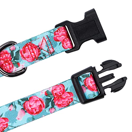 Rhea Rose Girl Dog Collars Summer Floral Rose Print, Female Flower Collar, Turquoise, Large, A7_Turquoise Rose - Image 4