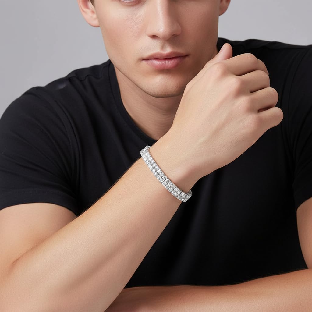 Gemsme 2 Rows Tennis Bracelets for Women Men - 18K Yellow Gold Plated 3mm Round Cut Cubic Zirconia Classic Tennis Bracelet, Size 6.5-8.5 Inch - Image 6