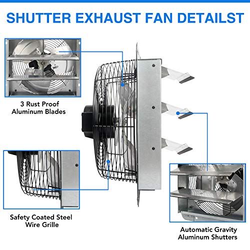 KEN BROWN 12 Inch Shutter Exhaust Fan Wall Mounted,Aluminum with 1.65 Meters Power Cord Kit,High Speed 1800CFM,Vent fan for Commercial,Greenhouse,Attic,Shed,Shop - Thumbnail 4