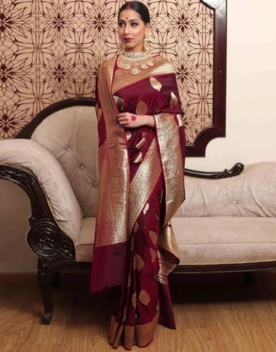 Image of SIRIL Women's Banarasi Kanjivaram Soft Silk Jacquard Saree with Unstitched Blouse Piece