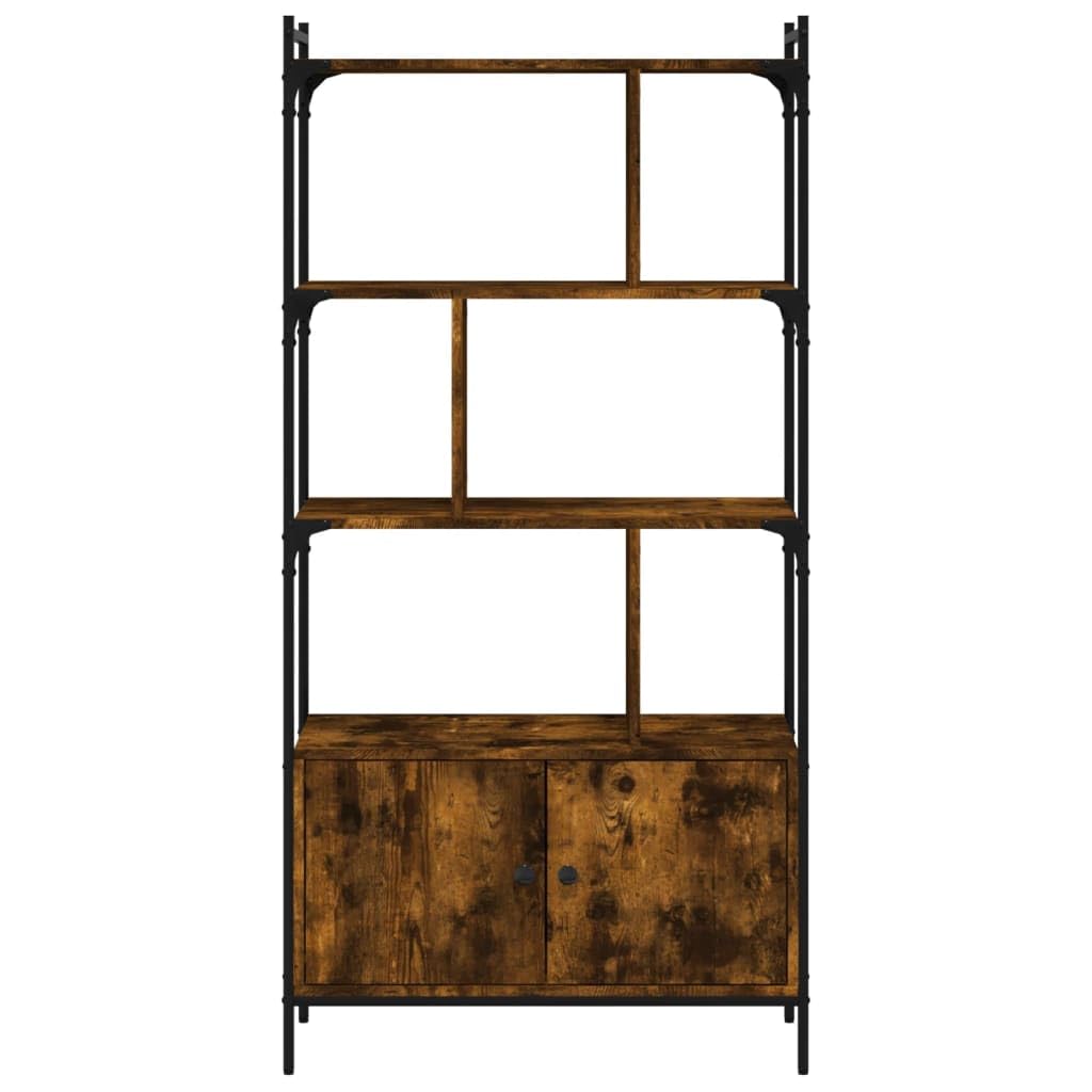 Homgoday Librería con puertas de roble ahumado, 76,5 x 30 x 154,5 cm, madera contrachapada, armario librería vitrina, librería vertical para ahorrar espacio, librería de suelo, para salón o estudio