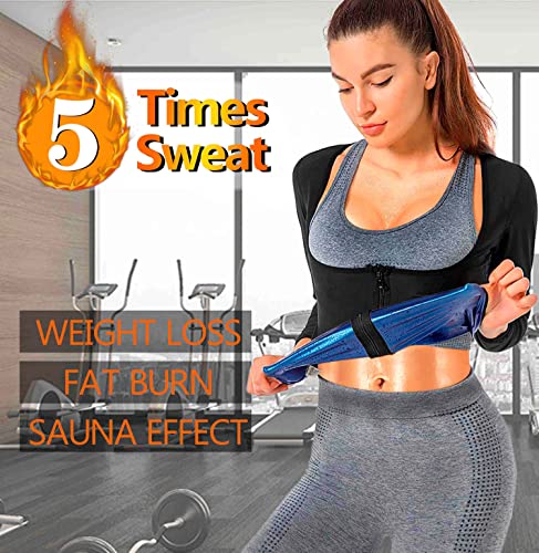 DYUAI Sauna Shirt for Women Sauna Suit for Women Waist Trainer Sauna Sweat Vest Workout Body Shaper Long Sleeve(6003-01-L)
