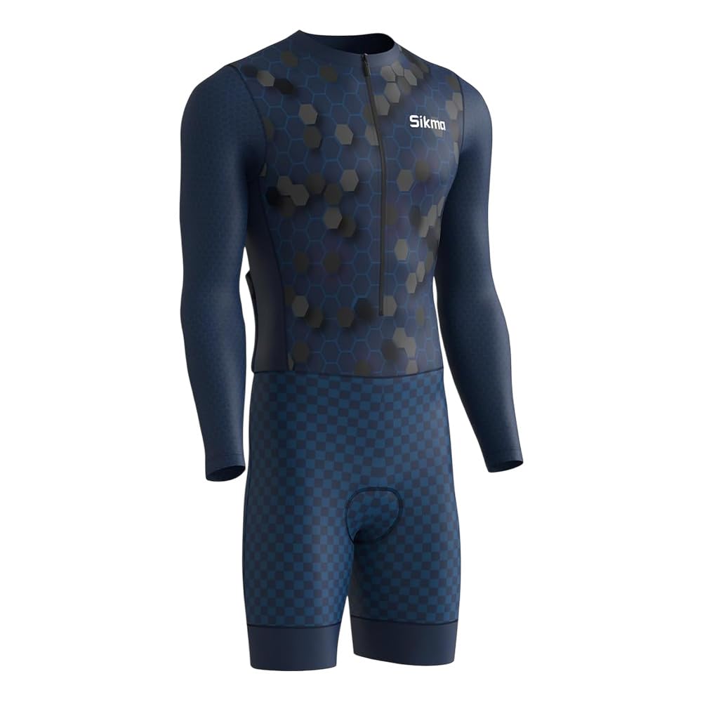 Sikma Traje de ciclismo para hombre, manga completa, acolchado de gel, aerodinámico, trisuit, triatlón sublimado