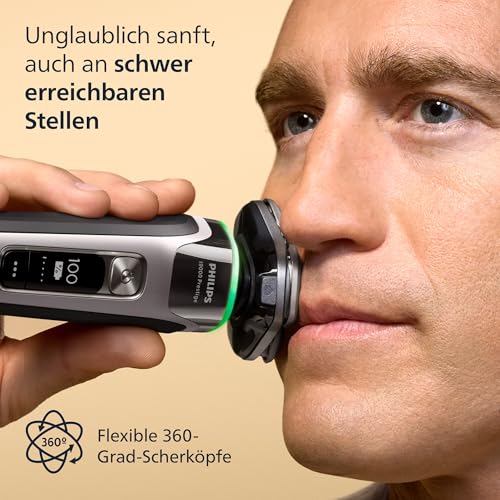 Philips Rasierer i9000 Prestige, elektrischer Nass- und Trockenrasierer für Herren mit integriertem Trimmer, dunkelgrau-silber, Drucksensor, Ladestation und Reiseetui (Modell XP9204/10) 4