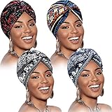 4 Stück Turban Hut für Frauen Soft Vorgebunden Knot Mode Plissee Turban Kappe Mütze Kopfwickel Schlafhut, 4 Muster