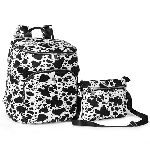Image of A + S Luxxe Baby Diaper Bag Backpack 2 Pack - Waterproof - 11 Pockets & Insulated Bottle Pocket - Extra Mini-Pouch Included - Diaper Bag Neoprene Exterior - Cow Print