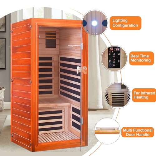 Image of OUTEXER Far Infrared Sauna Dry Saunas 1065W Indoor Home Sauna Low EMF 110V with Control Panel 7 Color Light 31.5 inchx31.5 inchx63 inch