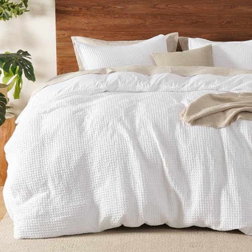 Davids Home Waffle Weave Duvet Cover Set Twin Size for Dorm College Soft Breathable 2pcs Comforter Cover Set Textured Home Decor Bedding Set Cozy for All Seasons White 6890 No Comforter