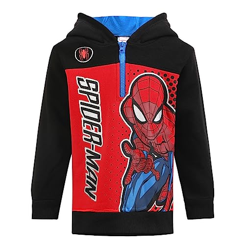 Marvel Spider-Man Boys Half Zip Up Long Sleeve Hooded Sweatshirt for Toddlers and Big Kids