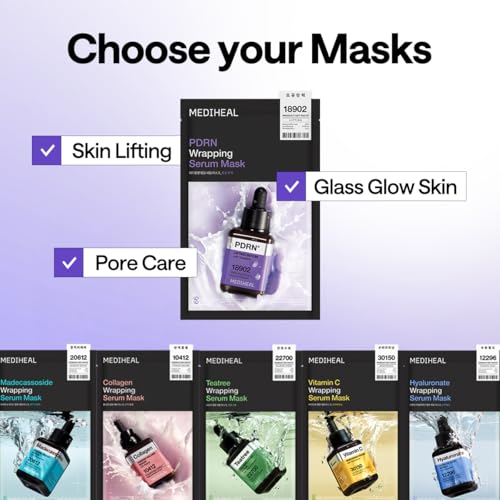 Image of MEDIHEAL Wrapping Serum Mask [PDRN] Lifting - Intensive Pore & Elasticity Care with 99% Low-Molecular PDRN & Squalane - Helps Improve Pore Tightness & 3D Skin Lifting - 'Glass Skin' Finish (10 Sheets)