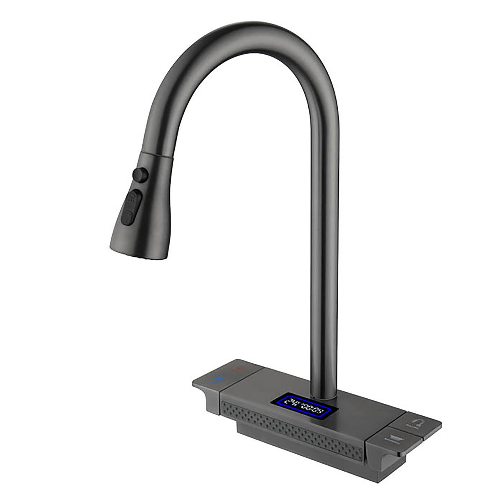 Swivel Kitchen Faucet with Pull Down Sprayer, Solid Brass High Arc Kitchen Sink Faucet with LED Digital Display Faucet for Kitchen Sink for Farmhouse Camper Kitchen Rv, Single Handle (Gun Gray)