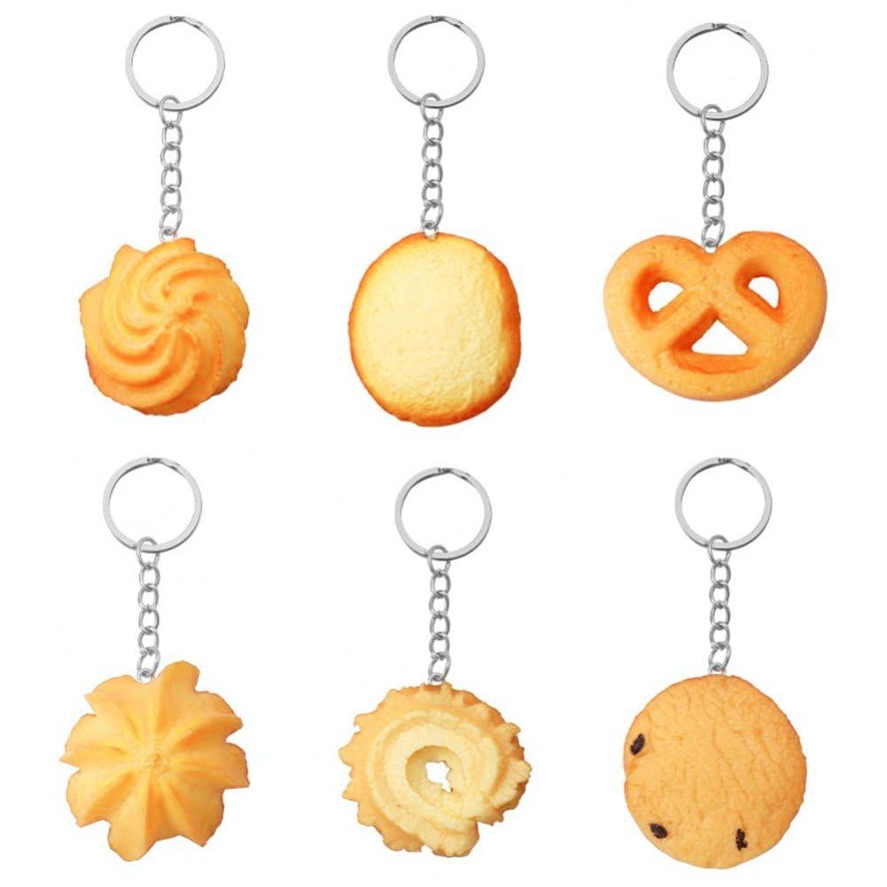 Fituenly 6pcs Cookie Keyring, Simulation Pastry Food Keychain, Butter Cookies Bag Charms for Women Girls, Swirl Biscuit Pendant