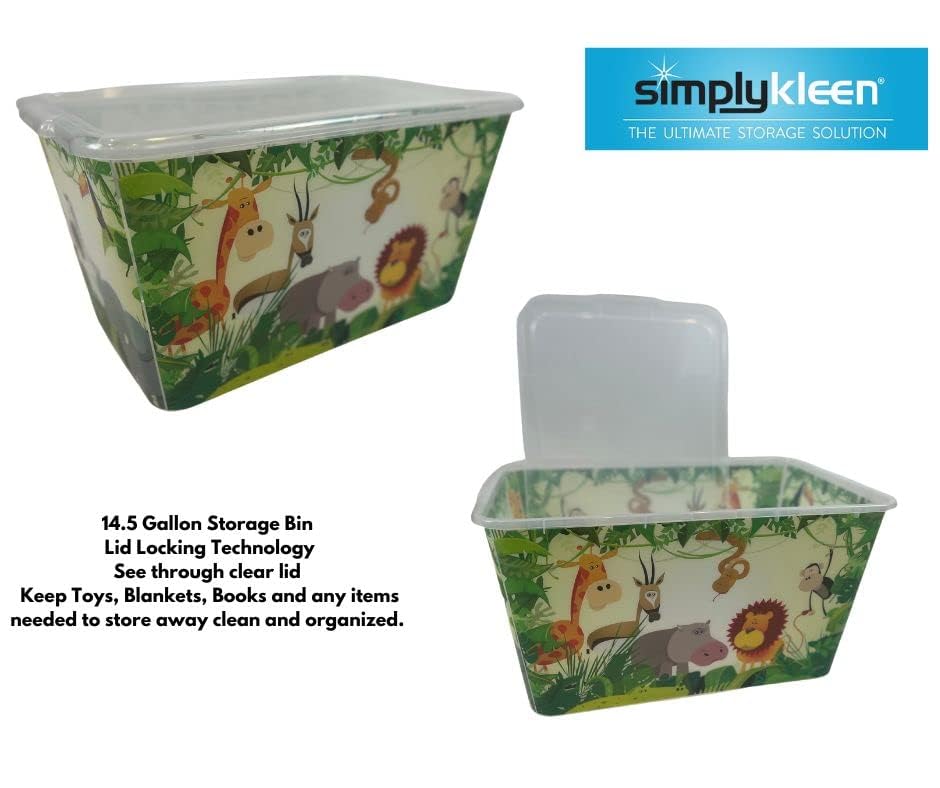 Image of SIMPLYKLEEN Storage Totes with Lids - Made in USA 14.5-Gallon (58-Quart) 4-Pack Storage Bins with Lids Plastic Storage Containers Large Storage Boxes for Organizer Jungle Animal /Clear