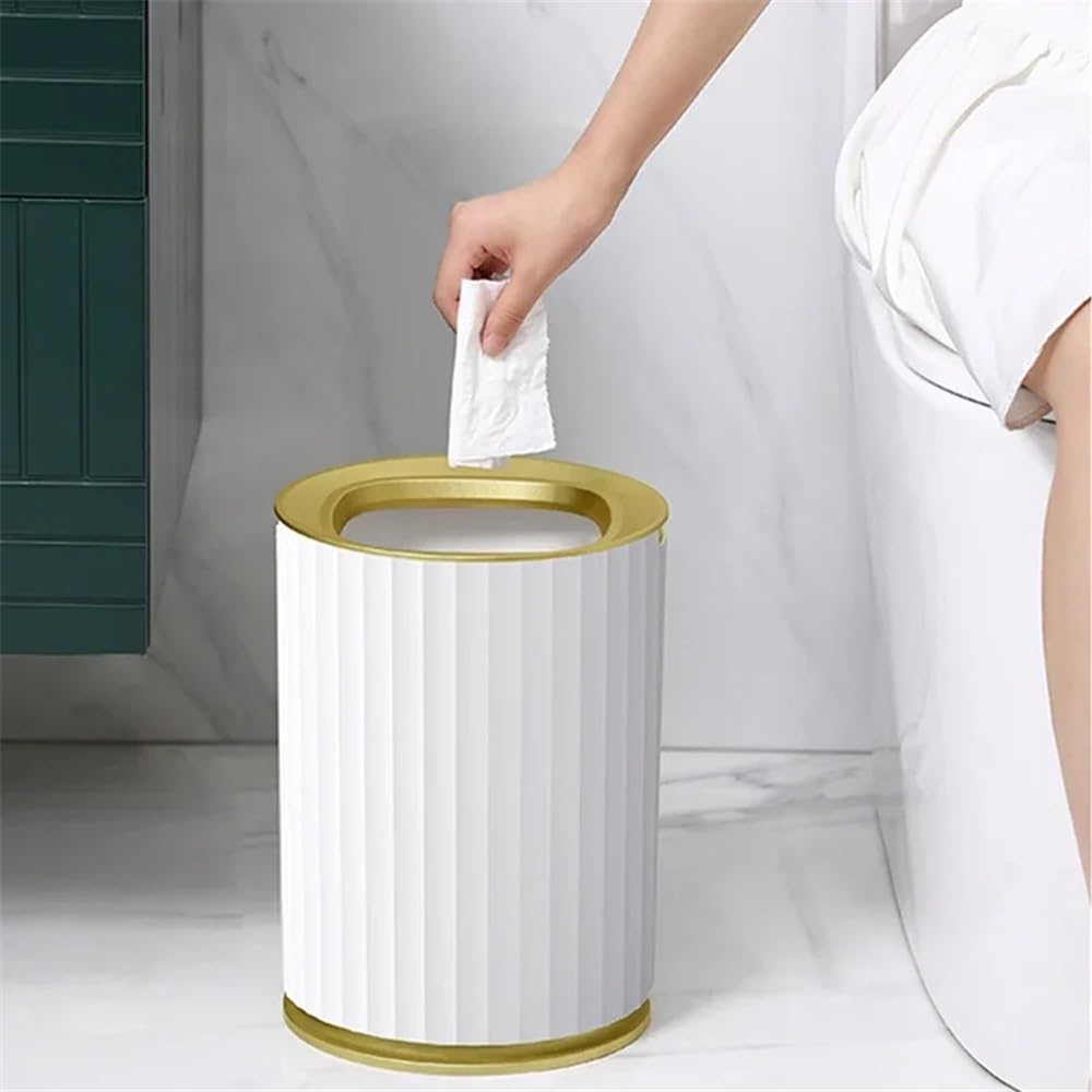 Waste Paper Basket Küchen-Mülleimer for Badezimmer, Schlafzimmer, Wohnzimmer, Büro, weiß mit goldenem Rand, Büro-Papierkorb, Mülleimer(15 L)