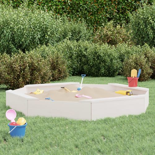 Homgoday Arenero con Asientos octógono Madera Maciza de Pino Blanco arenero niños Exterior arenero niños arenero para niños Pino Blanco