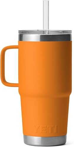 Miniatura 7 de YETI Rambler - Vaso de viaje con asa y tapa con popote, 25 onzas, taza aislada al vacío con asa, acero inoxidable, naranja cangrejo rey