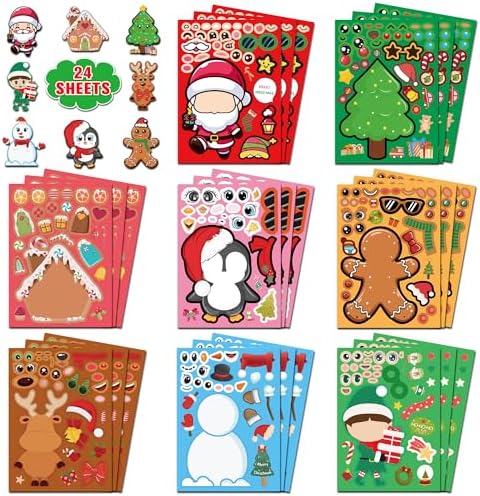 Stocking Stuffers for Kids - Christmas Stickers - DIY Christmas Crafts for Kid - Kids Xmas Decorations Gifts Games Party Favors Supplies (24 Sheets)