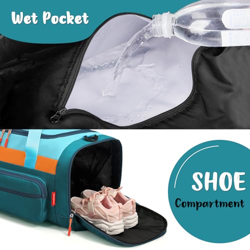 Woomada Kids Travel Duffle Bag With Shoe Compartment & Wet Pocket Perfect For School, Sports, Overnight Trips(green blue)3