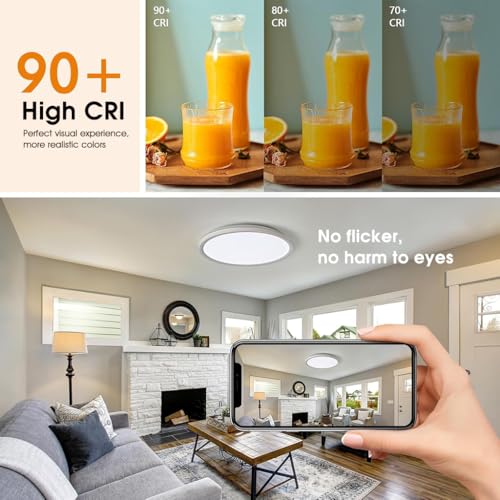 Image of ELEPHANTBOAT Plastic 12 inch LED Ceiling Light with Remote Control,Dimmable 24 W 3-Color Ceiling Light with Dim Night Light 1800k Warm,Round Flush LED Ceiling Lights (White)