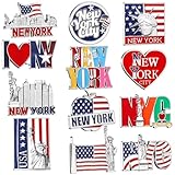 Konohan 12 Pcs New York Magnets for Refrigerator Metal NYC Fridge Magnet Magnetic New York Souvenirs USA Souvenirs Gifts Magnetic NYC Refrigerator Stickers, USA Flag, Statue of Liberty