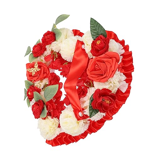 Zerodeko 1 Juego Conmemorativa del corazón Decoración fúnebre funeraria de Corazon Coronas para la Puerta Principal Flor del Cementerio Guirnalda Artificial poliéster