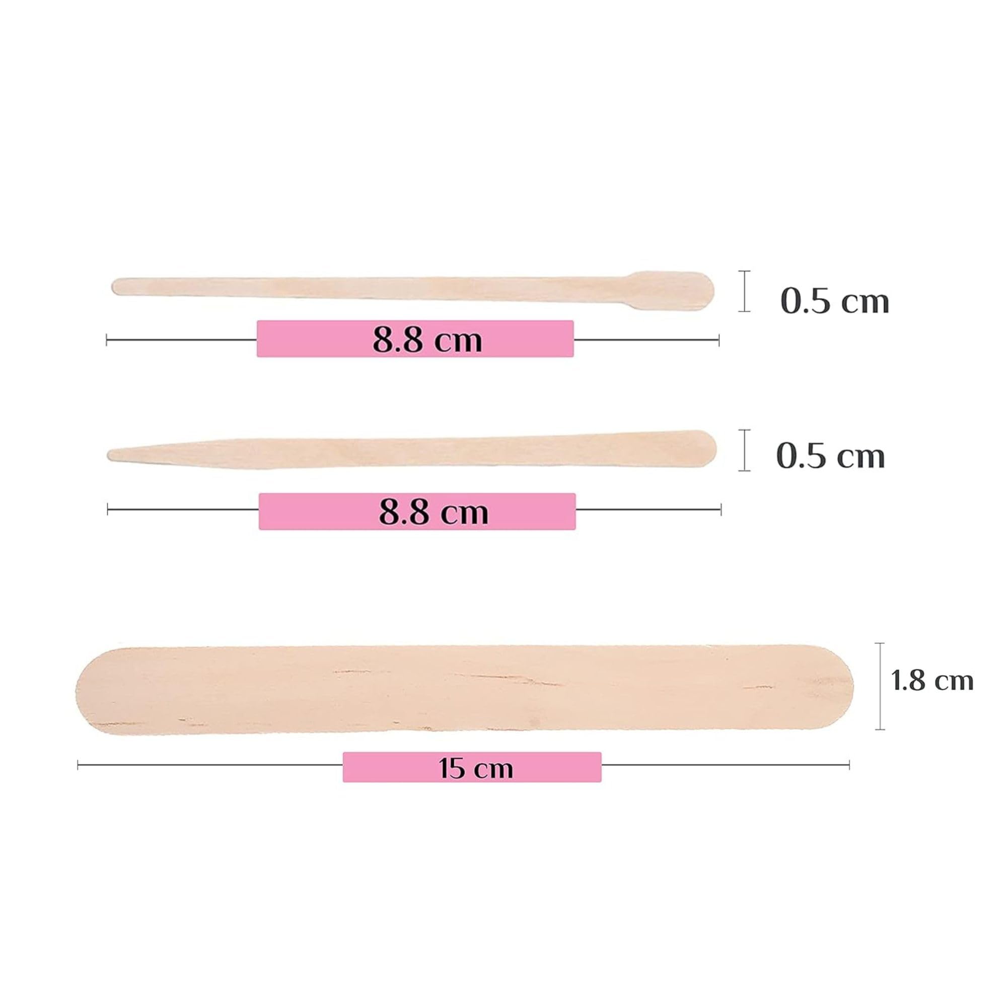 Mibly 4 Style 300 Pcs Assorted Wooden Wax Sticks for Body Legs Face and Small Medium Large Sizes Eyebrow Waxing Applicator Spatulas for Hair Removal or Wood Craft Sticks