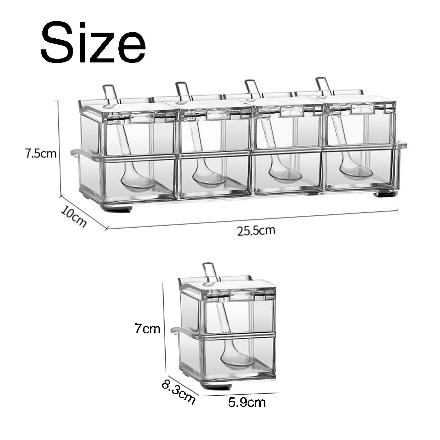 Scatola Porta Spezie 4 Scomparti Con Coperchio Trasparente E 4 Cucchiai - Contenitore Per Condimenti Rosa, 27,5x8x13,5 Cm - 4