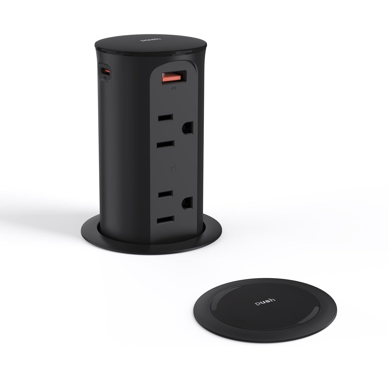 Jgstkcity Pop Up Power Outlet for Countertops & Desks,2.5-Inch Hole Flush, Mount, 20W USB-C, 4 USB Ports, 4 Tamper-Resistant 15A Outlets - Space-Saving Recessed Design,1875W,ETL Listed