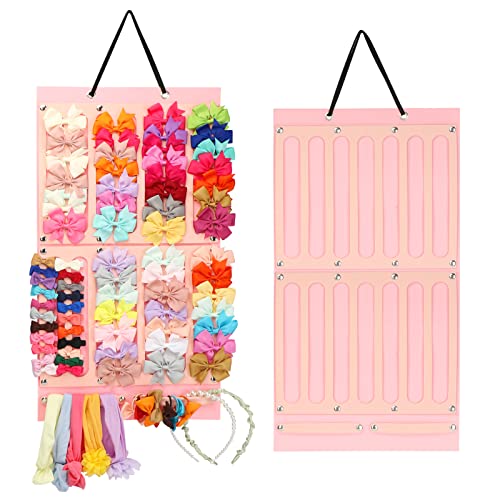 Vimiv Hair Bows Holder & Organizer w/Large Capacity, 16 Ribbons,Bows Organizer, Baby Hair Accessory Storage Display with Sturdy Rope, Wall Hanging for Girl Room & Nursery Decor