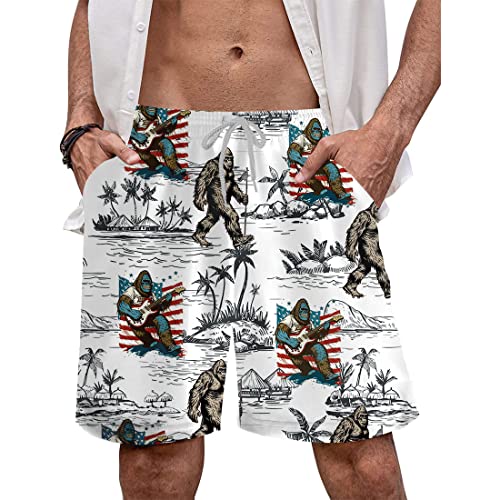 Funny Bigfoot Mens Swim Trunks - Bigfoot Hawaiian Mens Shorts - Summer Drawstring Beachwear Shorts Series 42