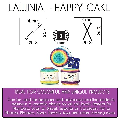 LAWINIA Happy Cake Premium Rainbow Yarn DK, Pack of 3 Each 150g, 530m Cake DK Knitting Yarn - Image 4