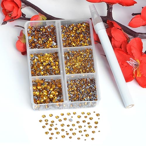 Image of Bymitel Hotfix Crystal Rhinestones Round Gems for Crafts,Mixed 6 Sizes with Wax Pencil Kit, Topaz1.3-3.2mm(SS3-SS12 /8000pcs)