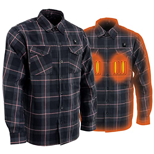 Nexgen Heat Men's Nxm1602set-'Riffraff' Black, Grey and Red Heated Flannel Long Sleeve Shirt (Rechargeable Battery Pack Included)