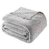 BATTILO HOME Light Grey Throw Blanket for Couch, Soft Knitted Chenille Throw Blanket for Sofa, Chair, Living Room, Cozy Gray Throw Blankets for Bed,51'x67'