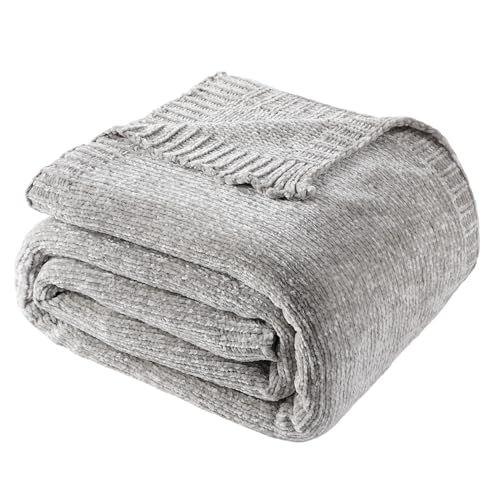 BATTILO HOME Light Grey Throw Blanket for Couch, Soft Knitted
