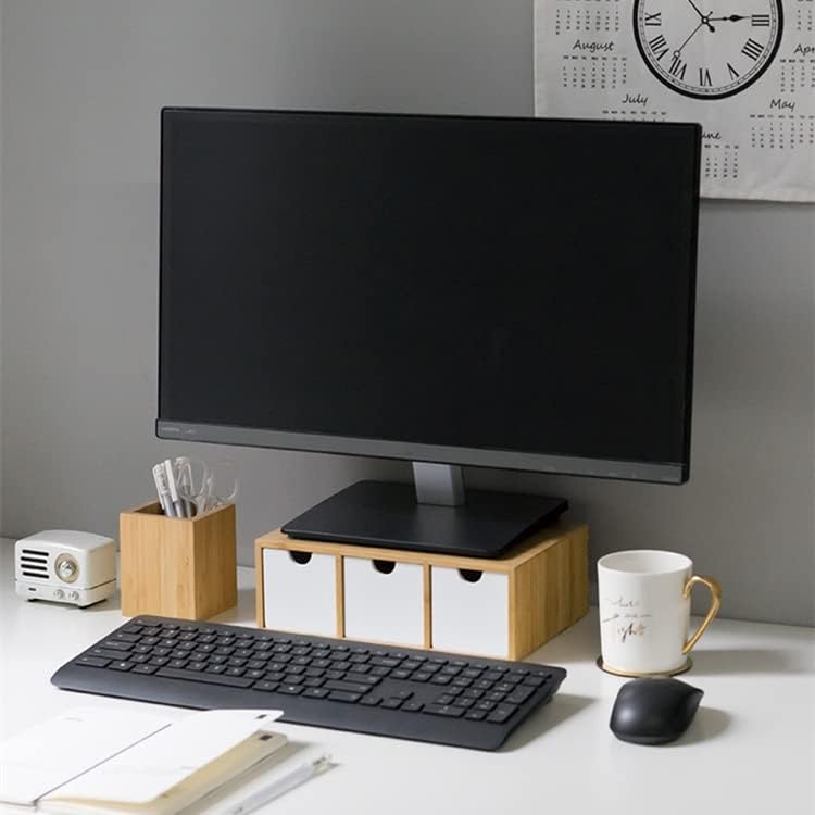 Bamboo Wood Desktop Storage Box with Double Drawers for Office and Dormitory Use/White/Three Drawers
