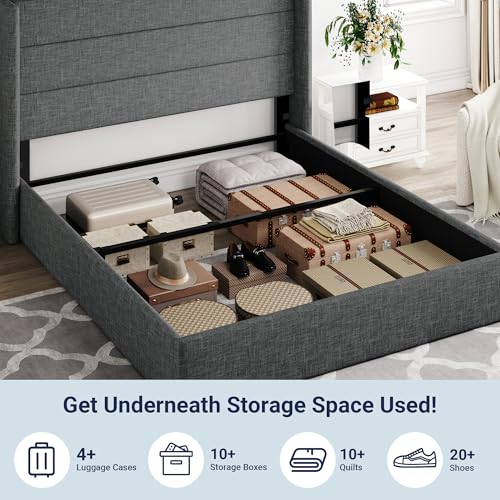 Image of Allewie Queen Size Lift Up Storage Bed, Modern Wingback Headboard, Hydraulic Support, No Box Spring Needed, Dark Grey