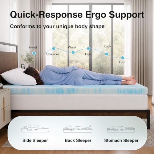 Image of Novilla 3 Inch Memory Foam Mattress Topper Queen, Cooling Gel Infused & Slow Rebound Pressure Relief, CertiPUR-US Certified Foam for Sleeper Sofa, RV, Camper, Dorm