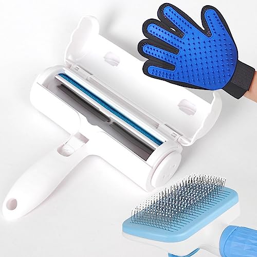 Pack de 3 Quitapelos Mascotas: Rodillo Quitapelusas Ropa, Cepillo Perro Pelo Corto, Guante Quita Pelos Mascota – Limpieza Completa para Hogar y Ropa