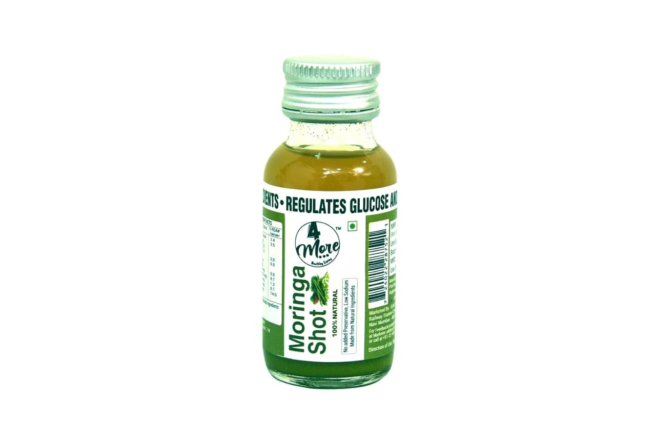4more Cold Pressed Moringa Shot (6x40ml) | Sahjan Wellness Shot for Energy, Immunity & Digestion | No Added Preservatives | Immunity Booster Shot for Overall Wellness (240ml)